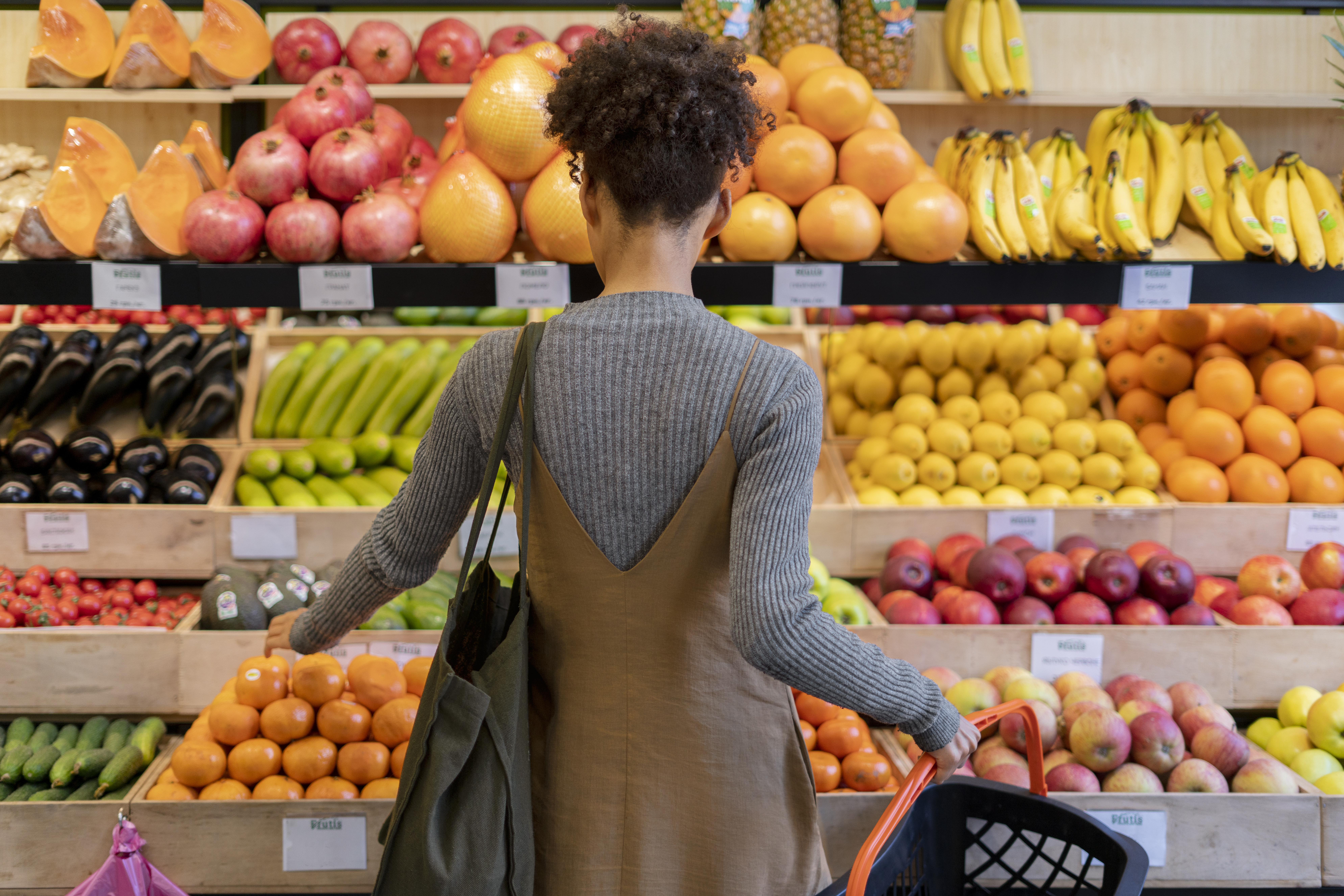 Woman shopping for food using Deyna storefront on her phone